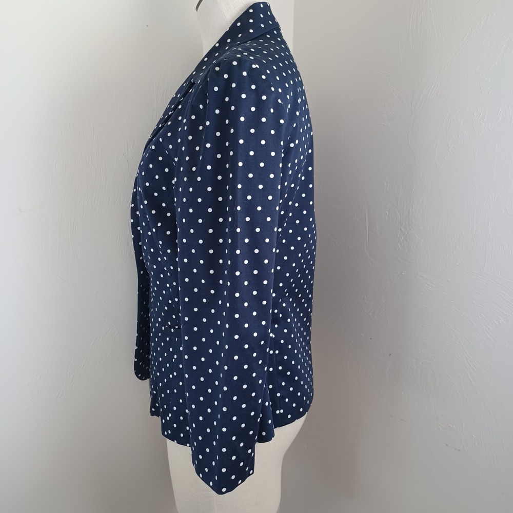Sandro Studio Navy Blue White Polka Dot Single Button Blazer Jacket Women Size M - Picture 6 of 9